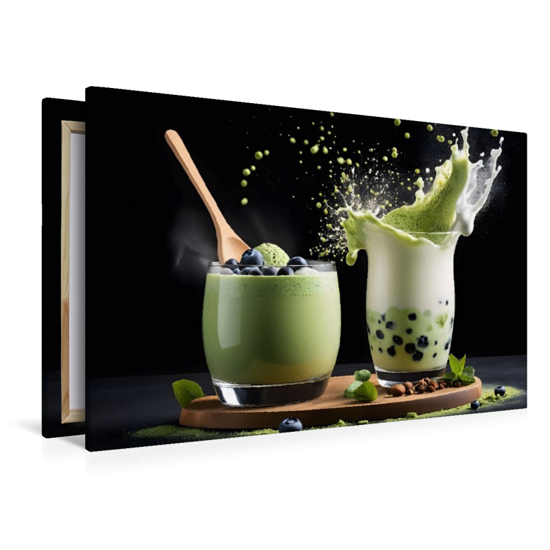 Matcha-Blackberry-Mousse und trendiger Matcha-Boba-Latte