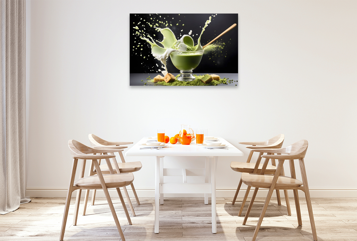 Stylische Dessert-Kreation aus Matcha-Creme und Matcha-Eis