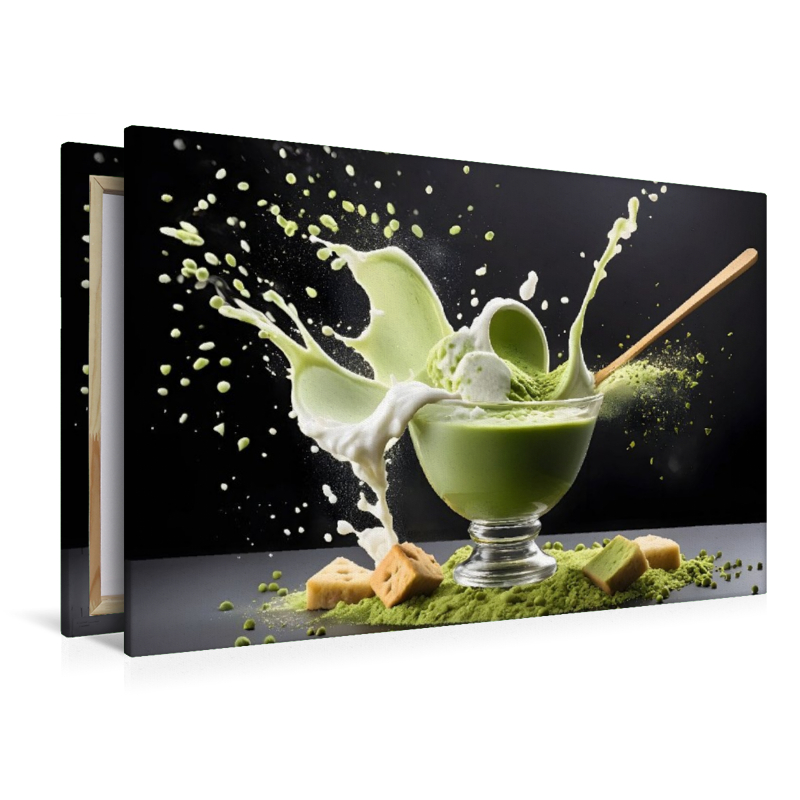 Stylische Dessert-Kreation aus Matcha-Creme und Matcha-Eis
