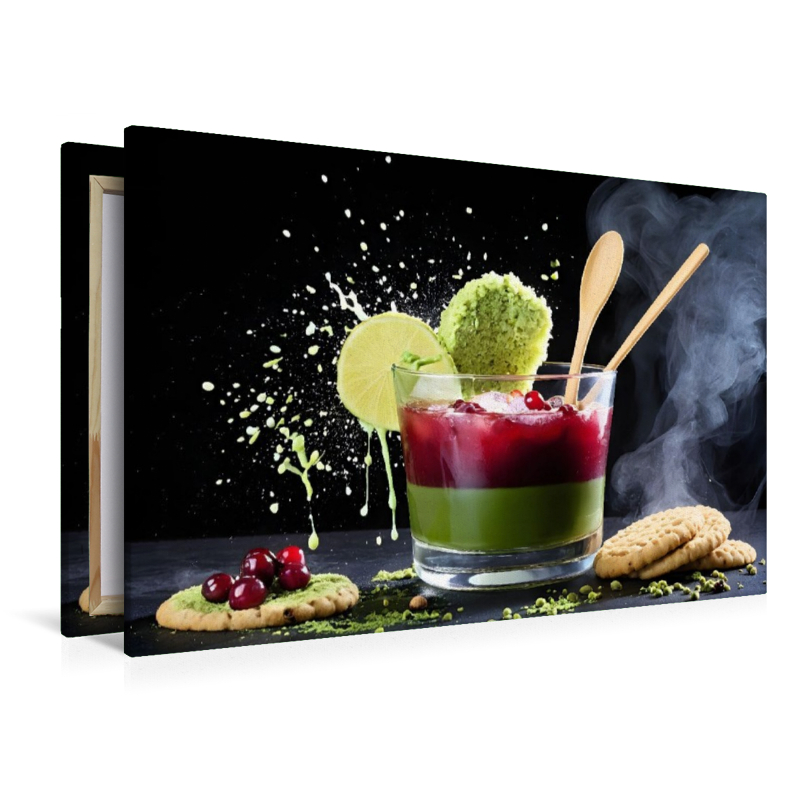 Lifestyle-Getränk Cranberry-Matcha-Latte mit Matcha-Cookie