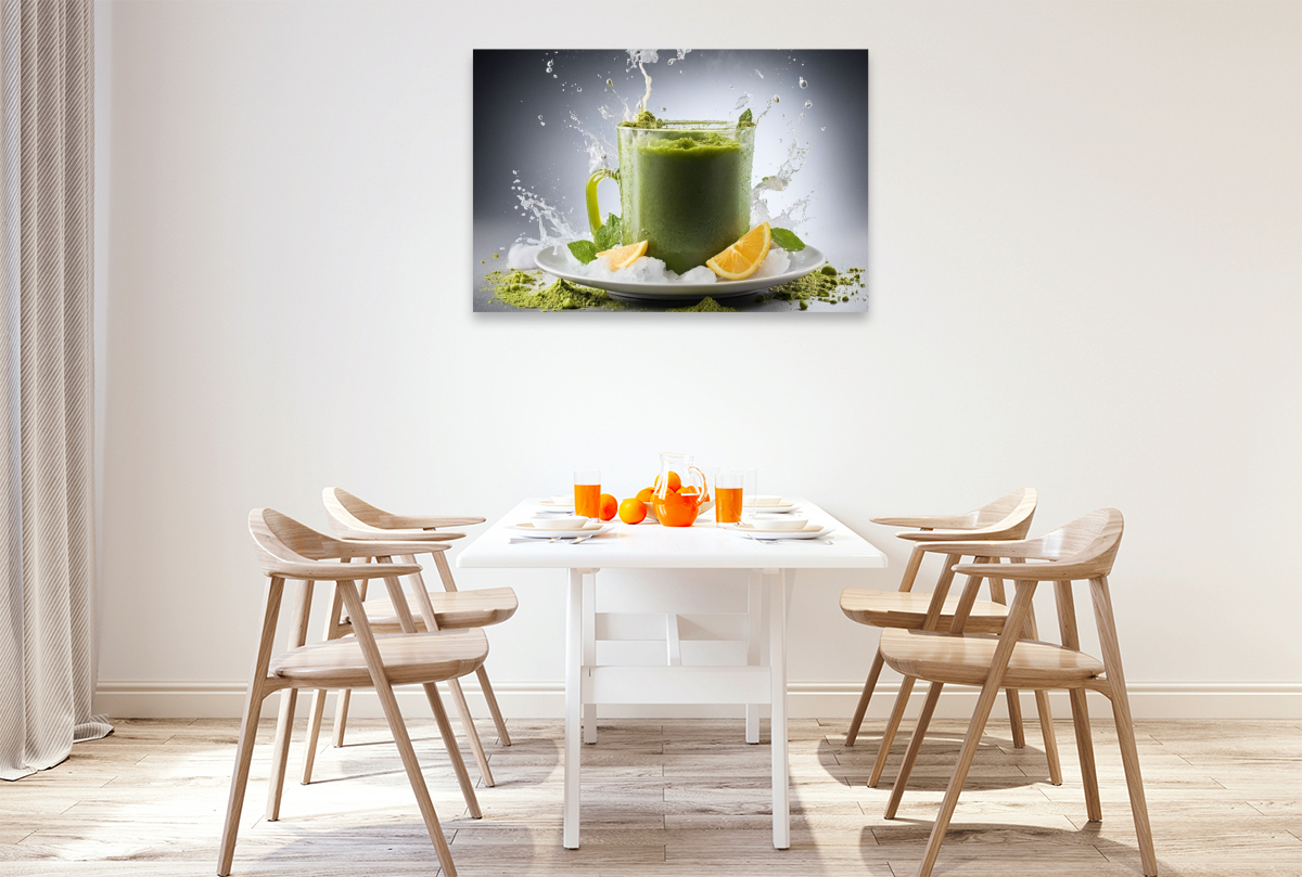 Matcha-Latte serviert auf einem Bett aus zerstoßenem Eis