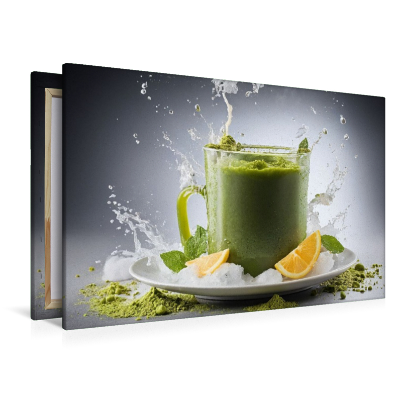 Matcha-Latte serviert auf einem Bett aus zerstoßenem Eis