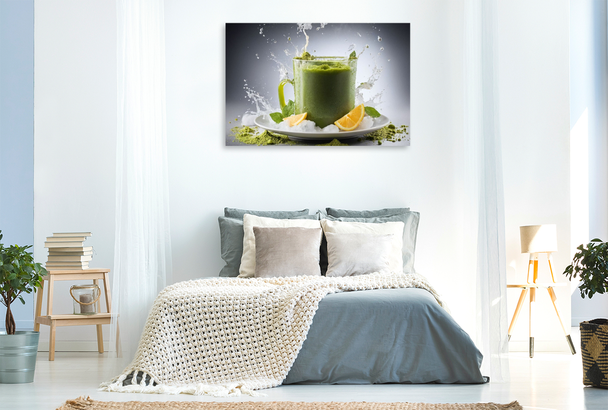 Matcha-Latte serviert auf einem Bett aus zerstoßenem Eis
