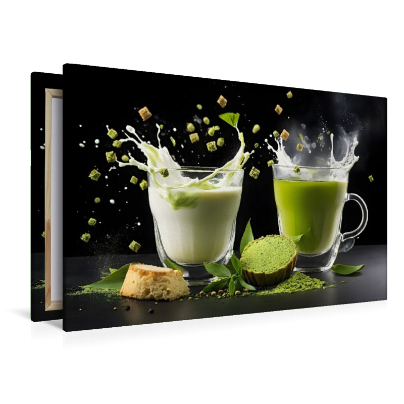 Vegane Matcha-Latte-Drinks mit Hafermilch und Matcha Mochi