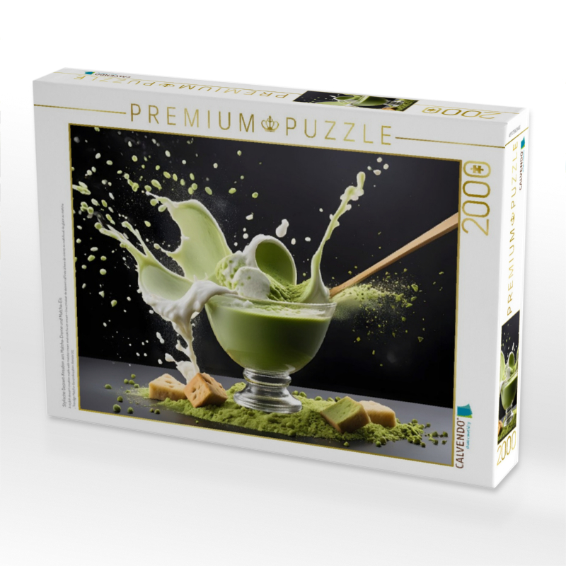 Stylische Dessert-Kreation aus Matcha-Creme und Matcha-Eis
