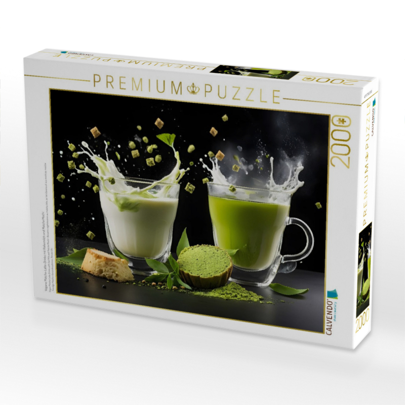 Vegane Matcha-Latte-Drinks mit Hafermilch und Matcha Mochi
