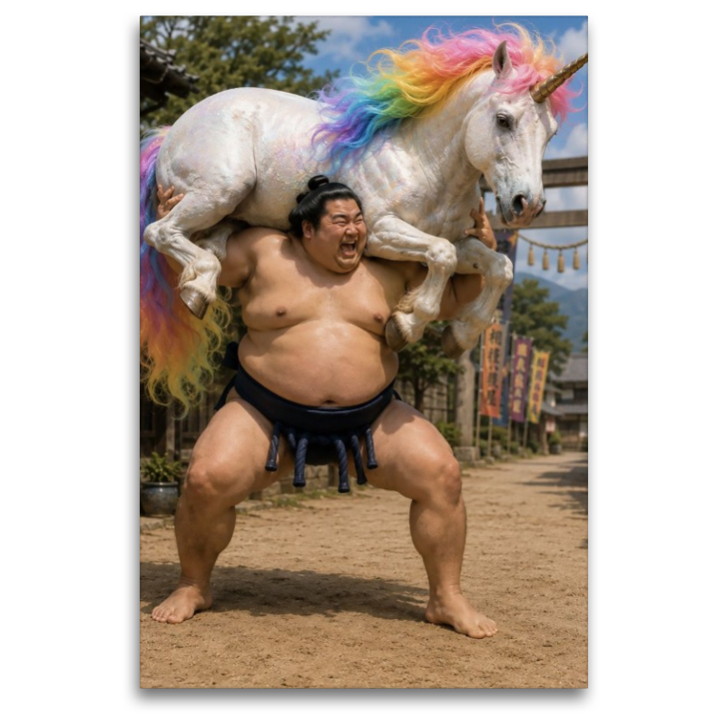 Sumoringer und Regenbogeneinhorn