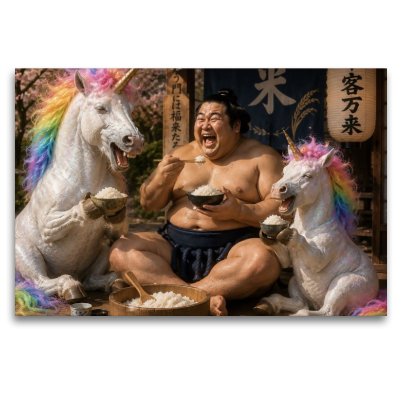 Sumoringer und Regenbogeneinhorn