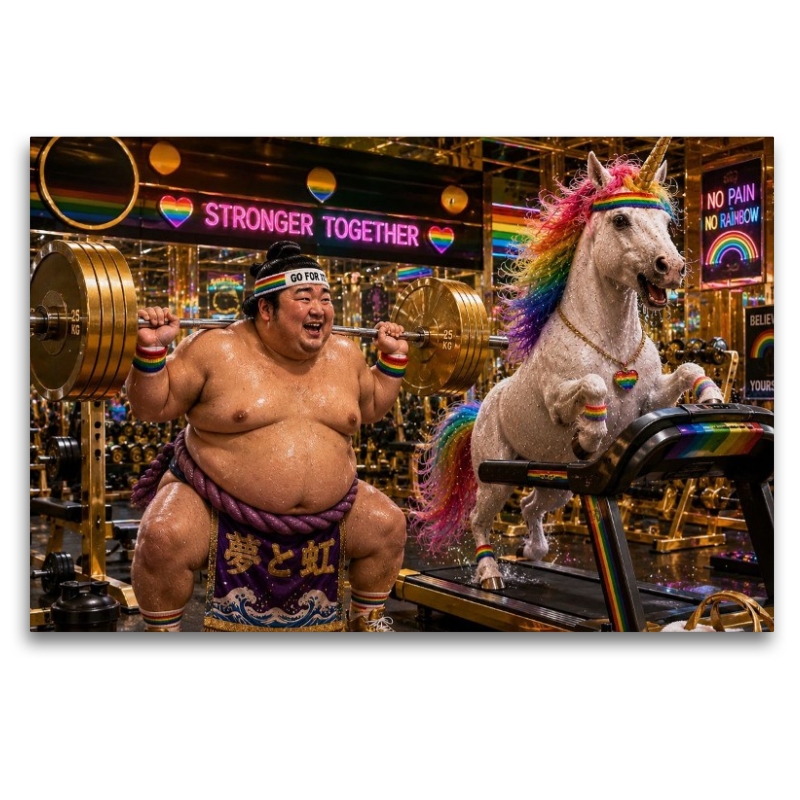 Sumoringer und Einhorn beim Sport