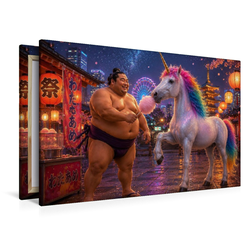 Sumoringer und Einhorn auf dem Jahrmarkt