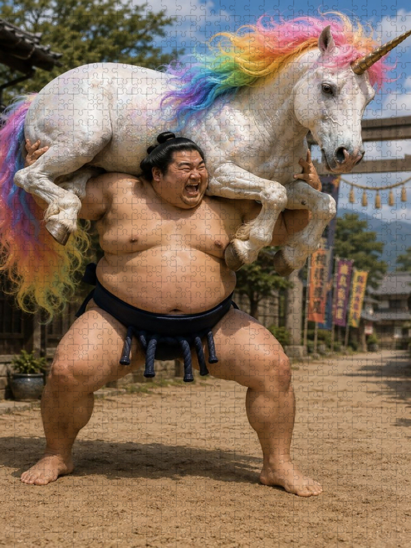 Sumoringer und Regenbogeneinhorn