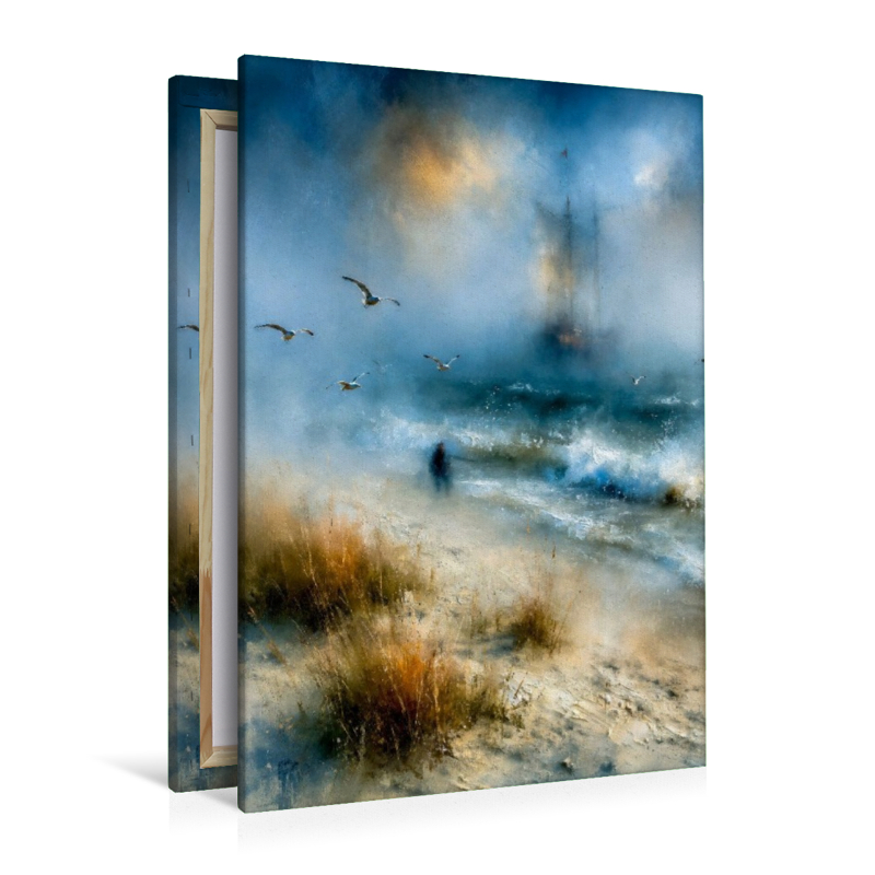 Ein Leuchtturm, der als zarte Silhouette im Dunst erscheint