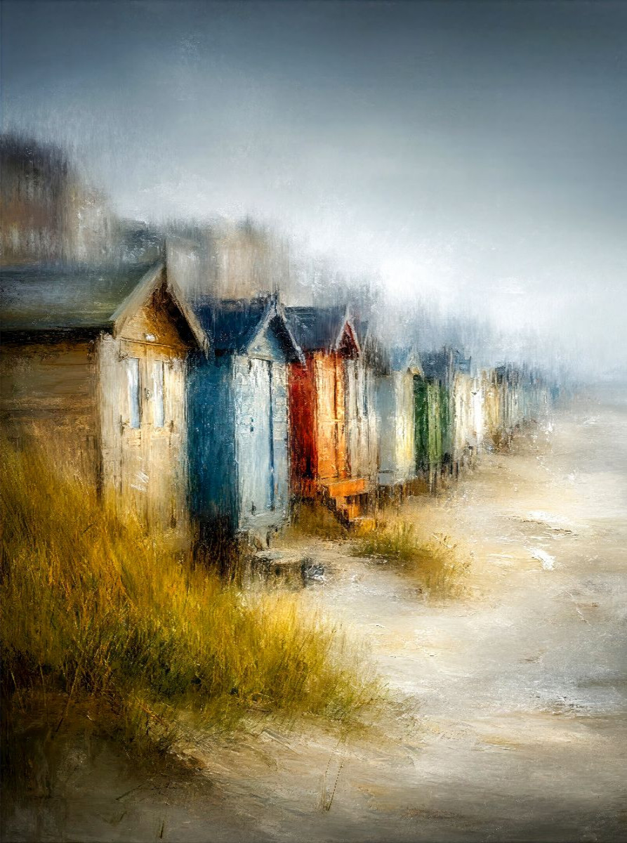 Strandhäuser im Nebel