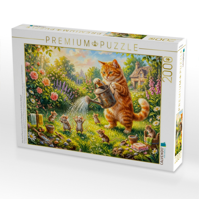 Katze duscht Mäuse im sommerlichen Cottagegarten für fröhlichen Badespaß