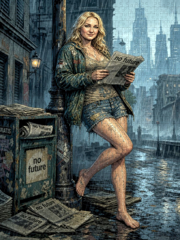 Nachdenkliche Bridget: Schlagzeilen ohne Hoffnung im Regen.