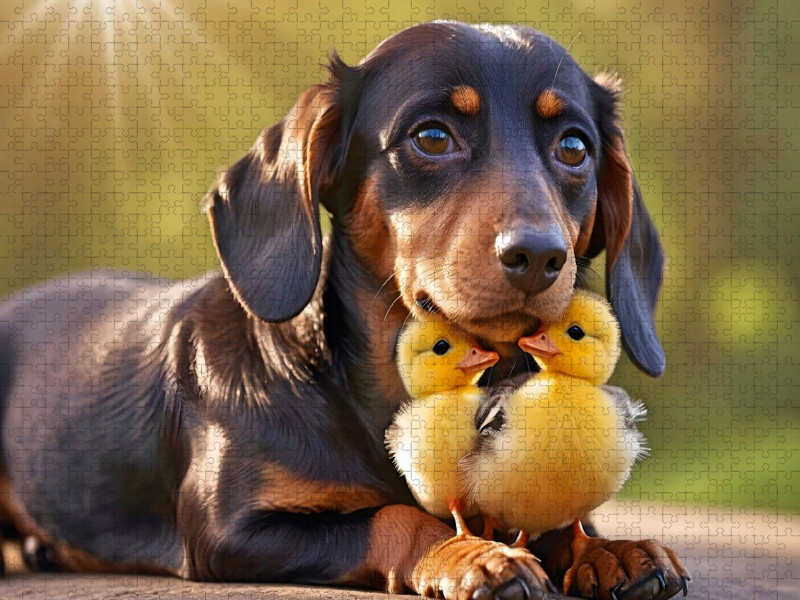 Dackel mit kleine Küken