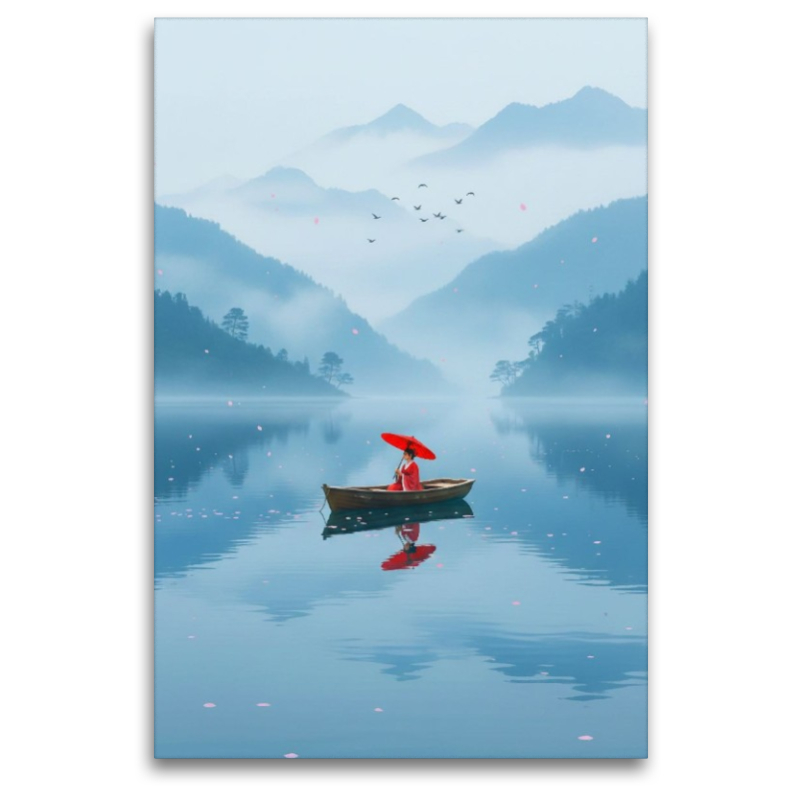 Roter Schirm in blauer Weite