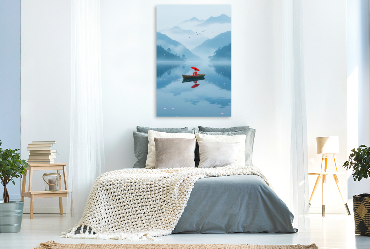 Roter Schirm in blauer Weite