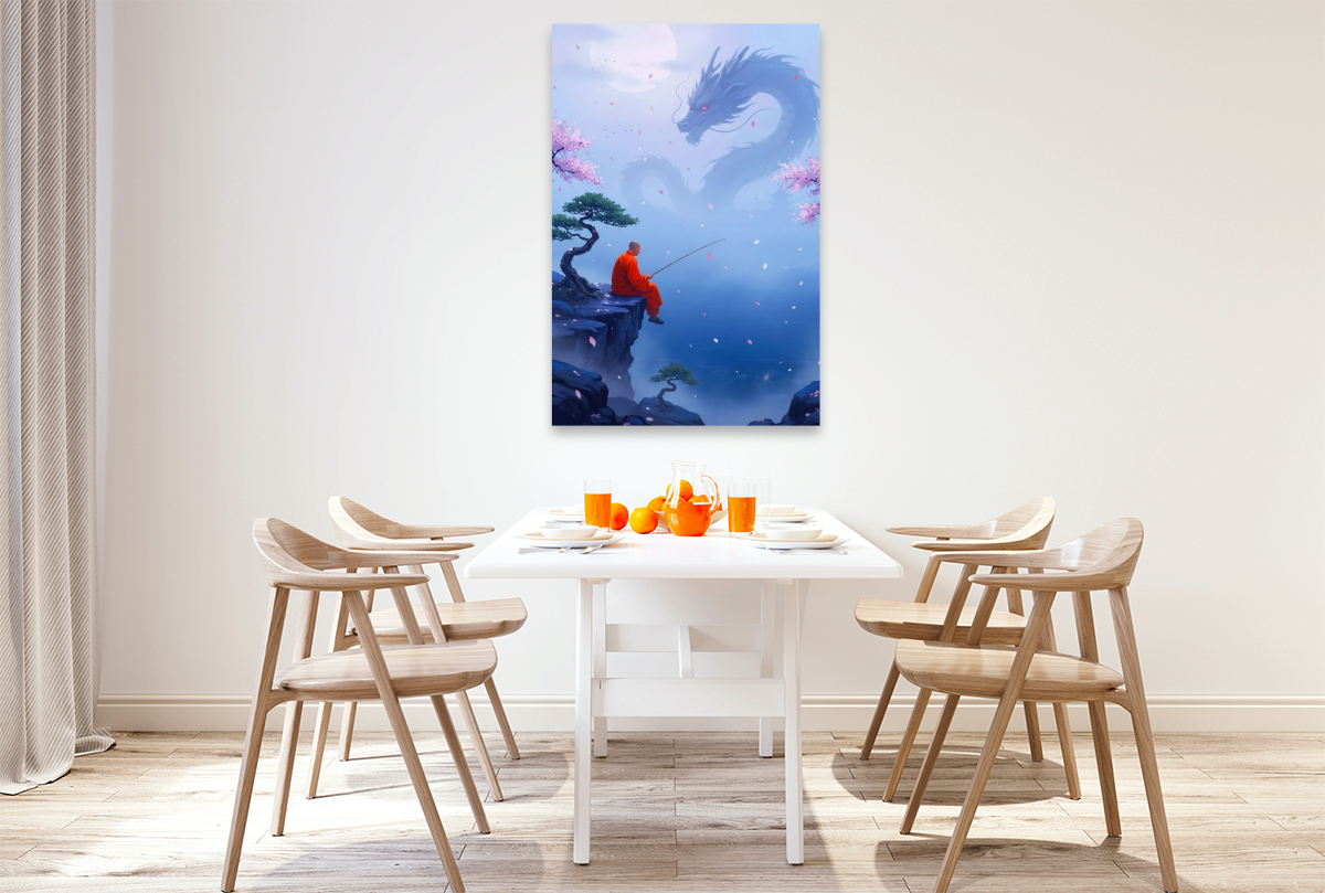 Buddhistischer Mönch und Drachen