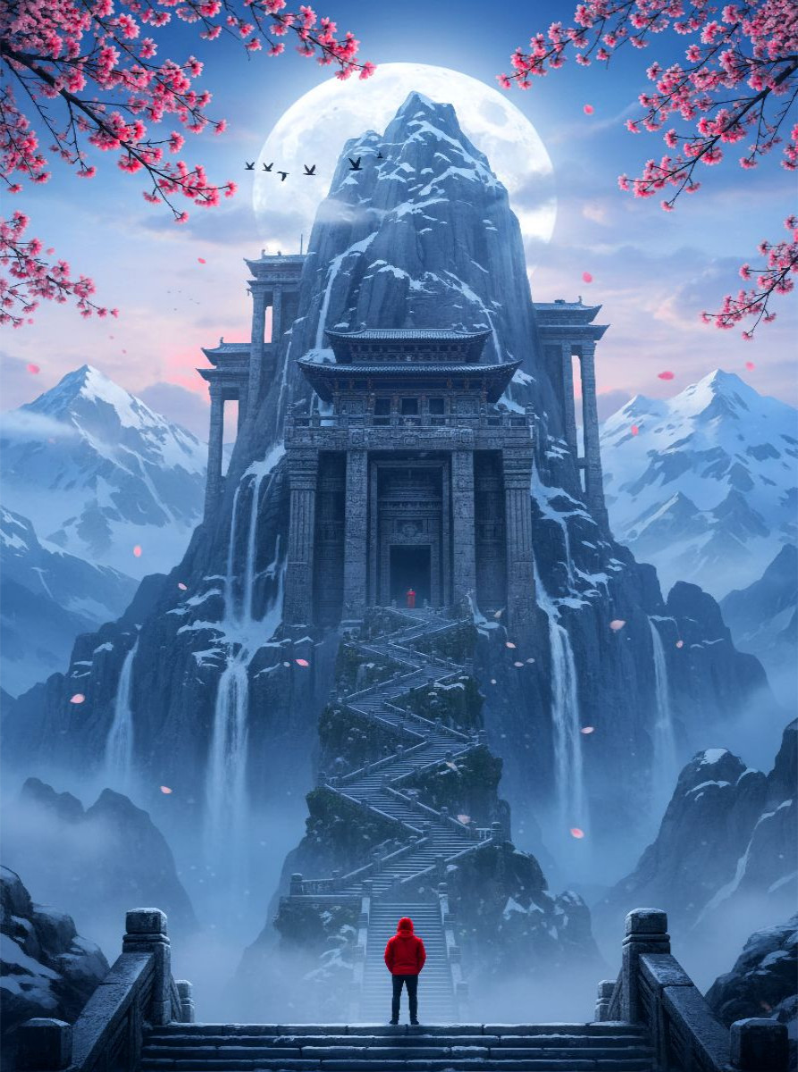Die letzten Stufen zum Ziel - buddhistischer Fantasie Tempel