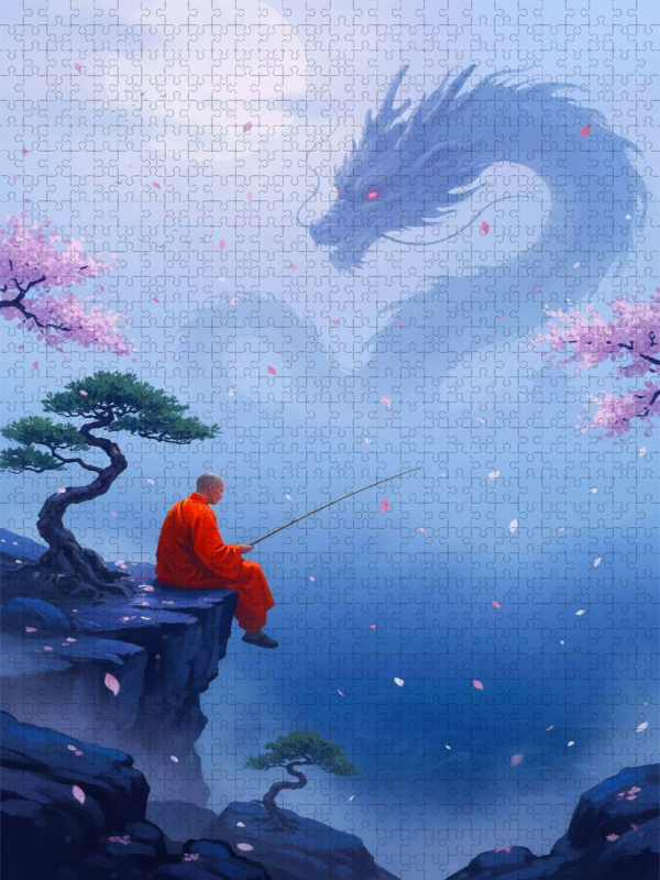 Buddhistischer Mönch und Drachen