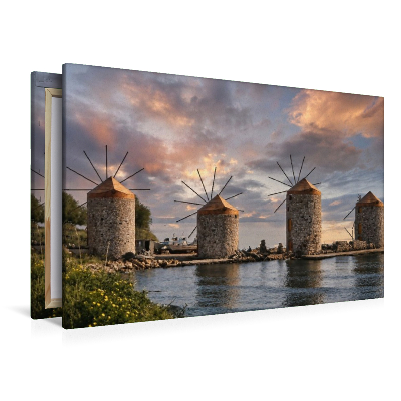 Windmühlen an der Küste von Tampakika auf Chios