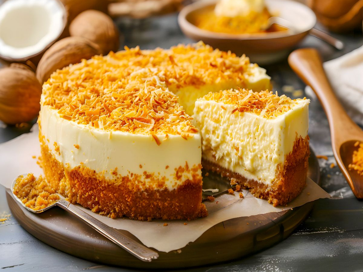 Käsecremedessert mit feinen Kokosraspeln als zartes süßes Puzzlemotiv