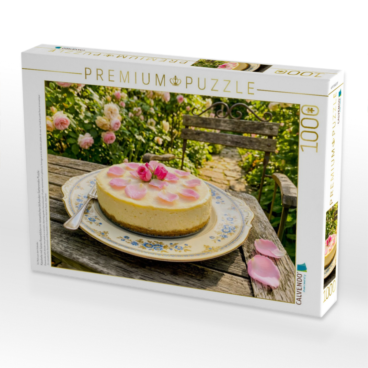 Käsetorte mit feinen Rosenblüten im romantischen blühenden Gartenmotiv Puzzle