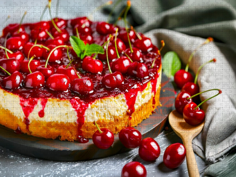 Kirschquarkkuchen mit ganzen Kirschen als köstliches Dessertmotiv für Genießer