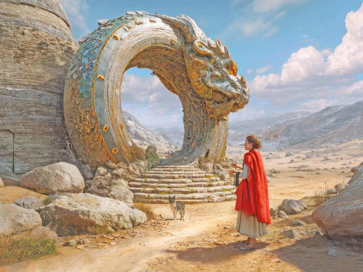 Mystische Oroboros und Steinbauten