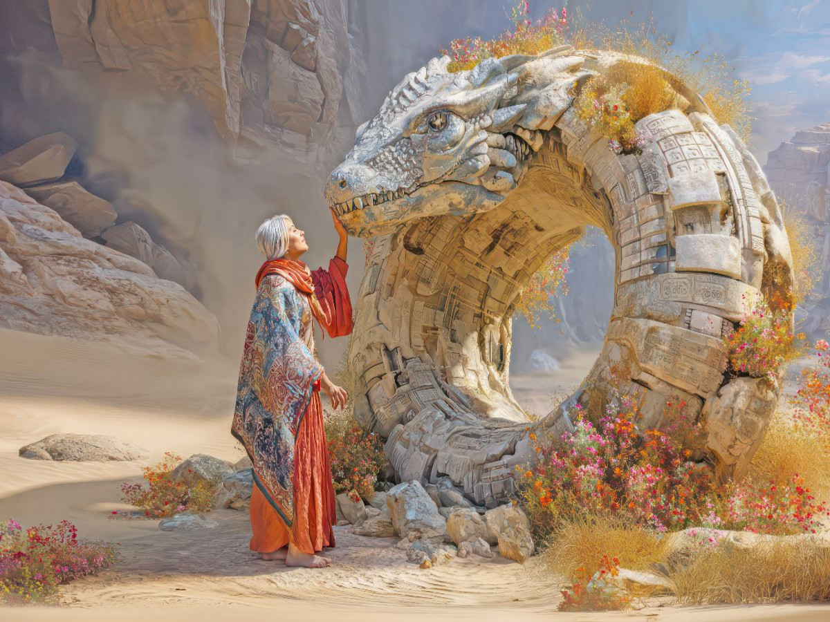 Mystische Oroboros und Steinbauten
