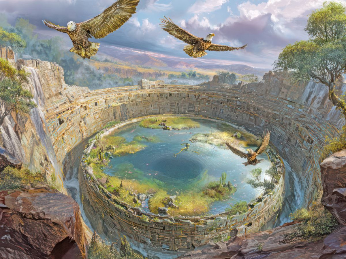 Mystische Oroboros und Steinbauten