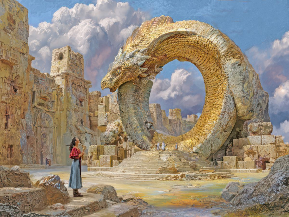 Mystische Oroboros und Steinbauten
