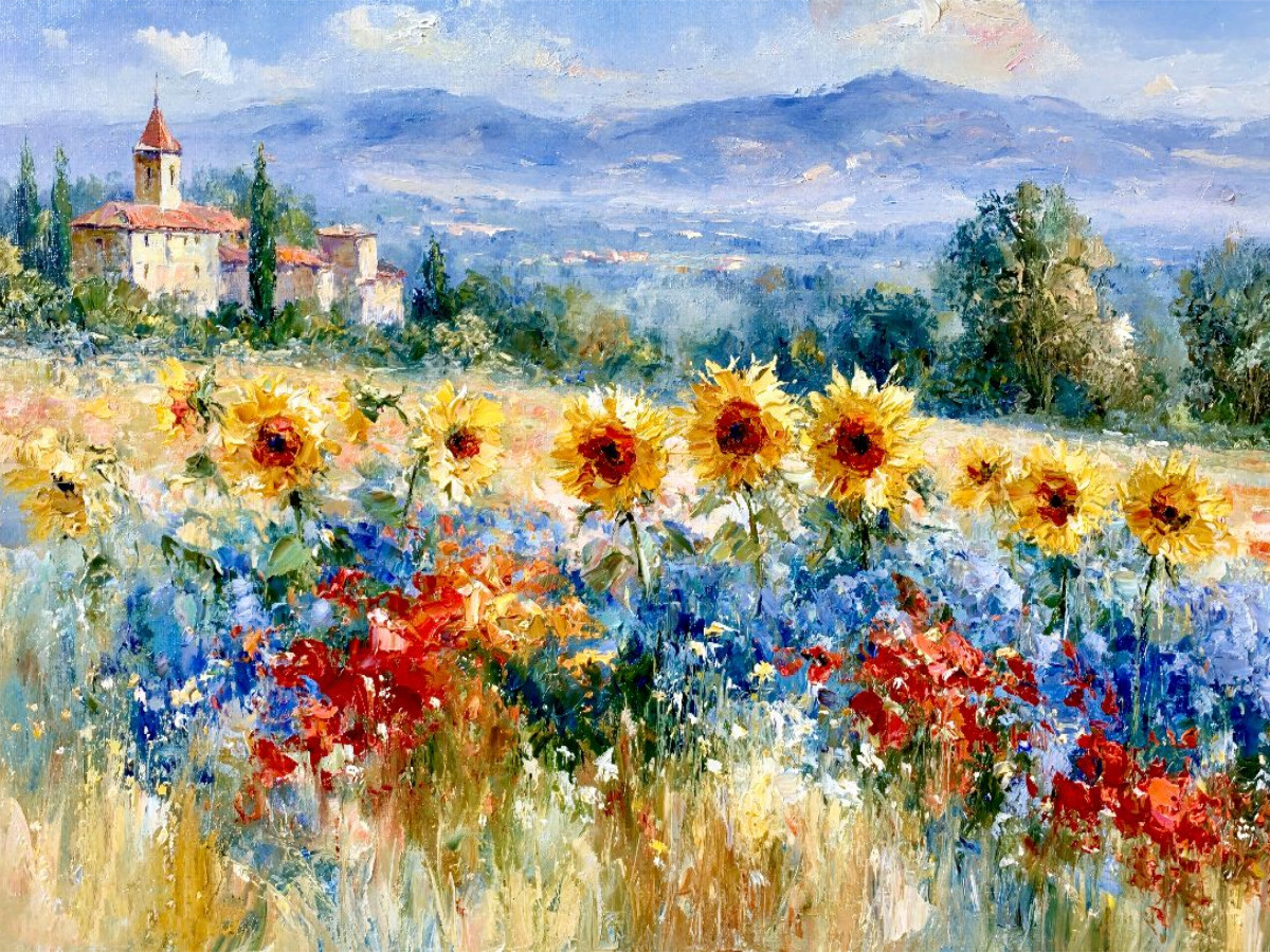 Sonnenblumen wetteifern mit der Sonne