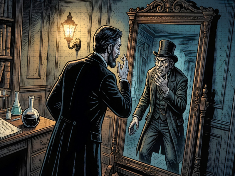 Jekyll sieht Hyde im Spiegel