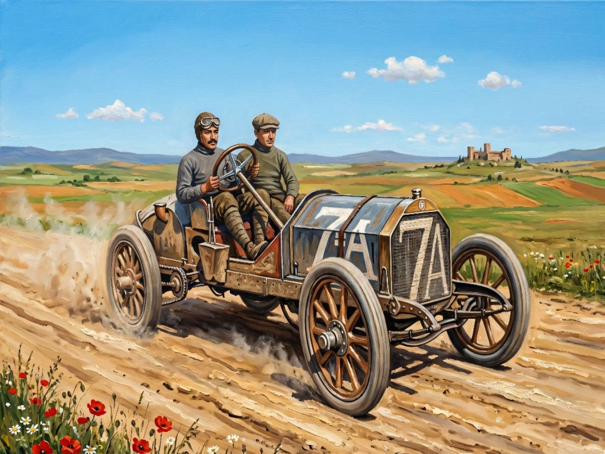 1908 gewann Vincenzo Trucco mit Beifahrer Alfieri Maserati im Isotta Fraschini die Targa Florio.