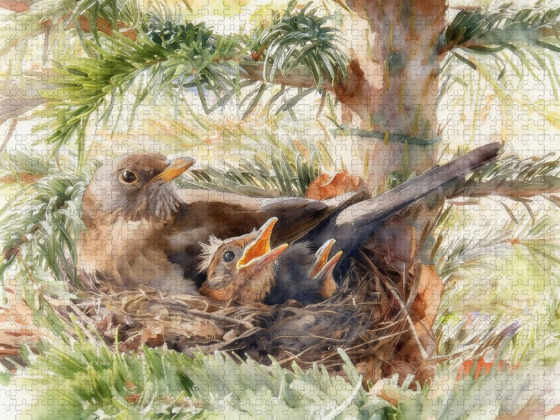 Amsel mit Nachwuchs