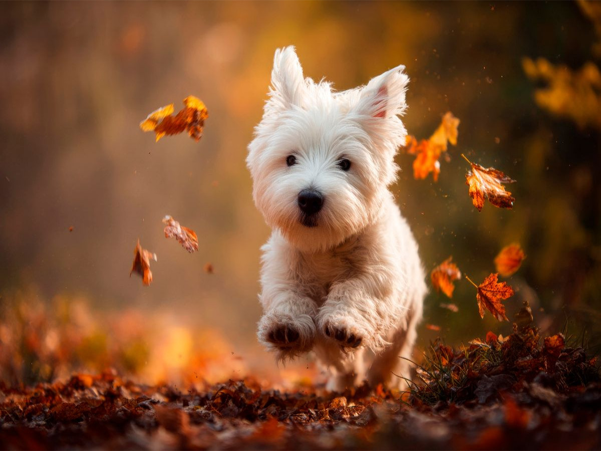 West Highland White Terrier – Lebensfreude im Blättermeer