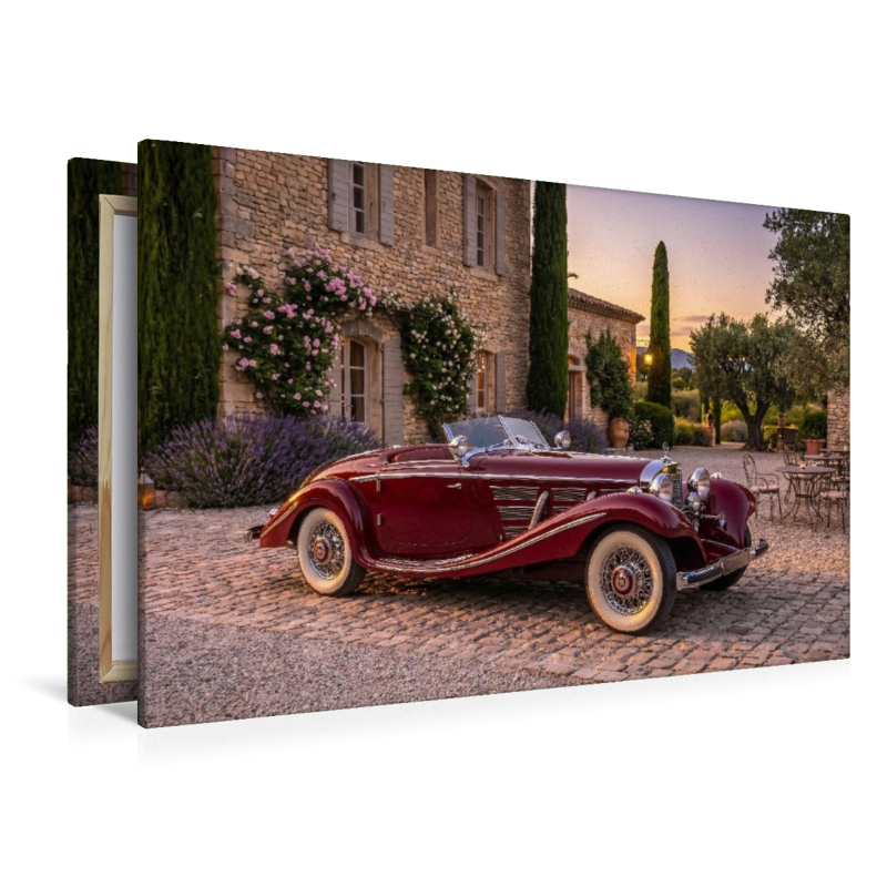 Mercedes-Benz 500 K Spezial-Roadster (Deutschland, 1934-36) vor einem provenzalischen Natursteinanwesen