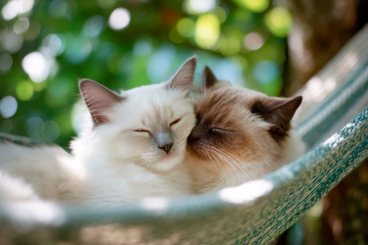 Heilige Birma - Kuscheln unter grünen Blättern