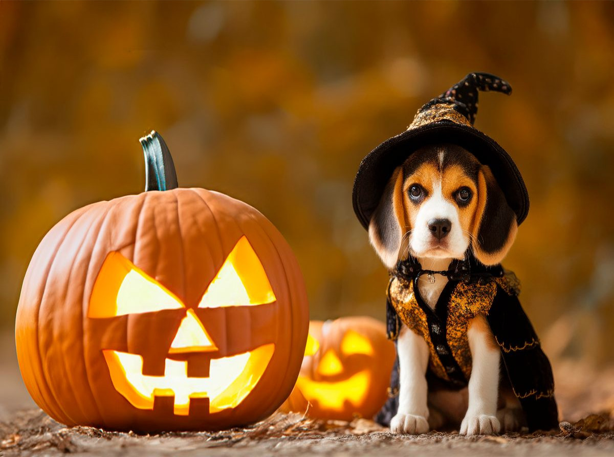 Beagle - Welpe im Halloweenzauber