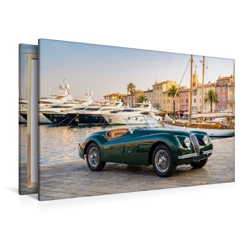 Jaguar XK140 Roadster (GB, 1957) vor dem Hafen von Saint-Tropez an der Côte d'Azur