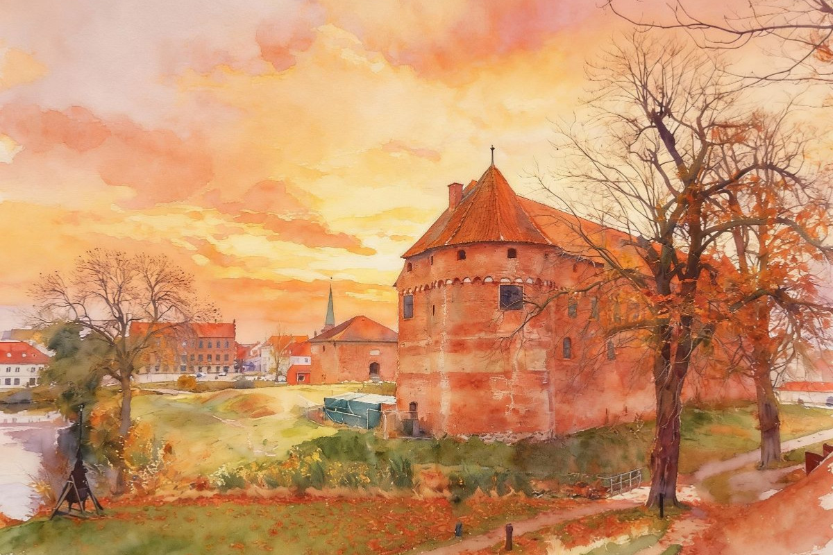 Schloss Nyborg im Sonnenuntergang