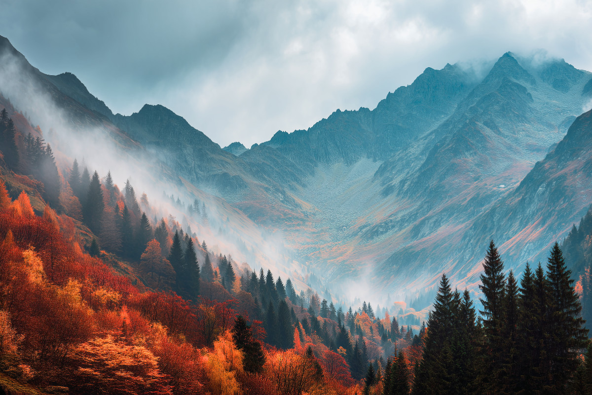 Nebel küsst die Berge und erschafft ein Reich der Legenden