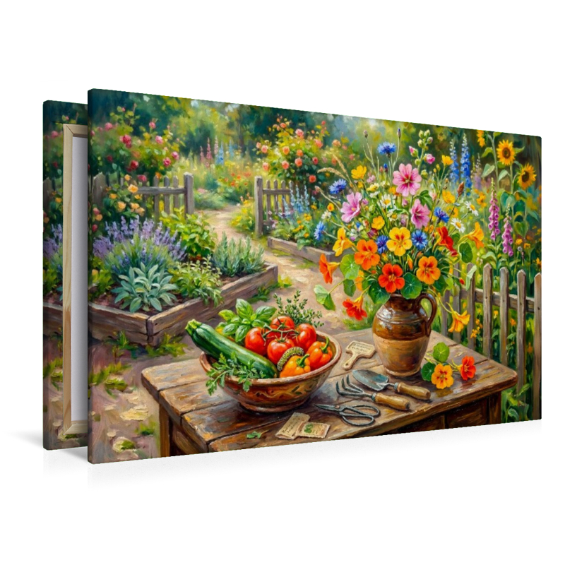 Sommerstrauß aus Malve Kapuzinerkresse und Kornblumen im Garten