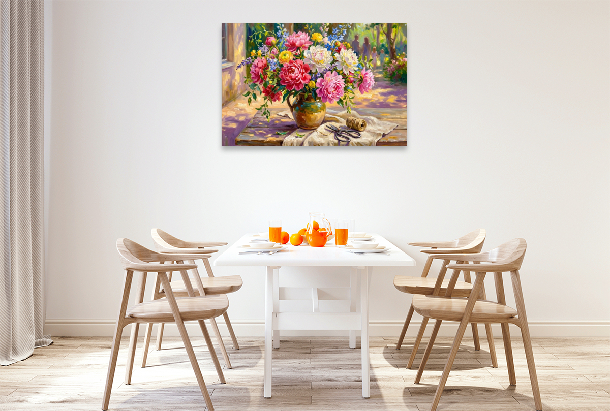Sommerbouquet aus Pfingstrosen Ranunkeln und Rittersporn