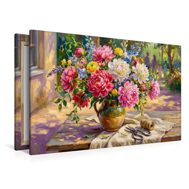 Sommerbouquet aus Pfingstrosen Ranunkeln und Rittersporn