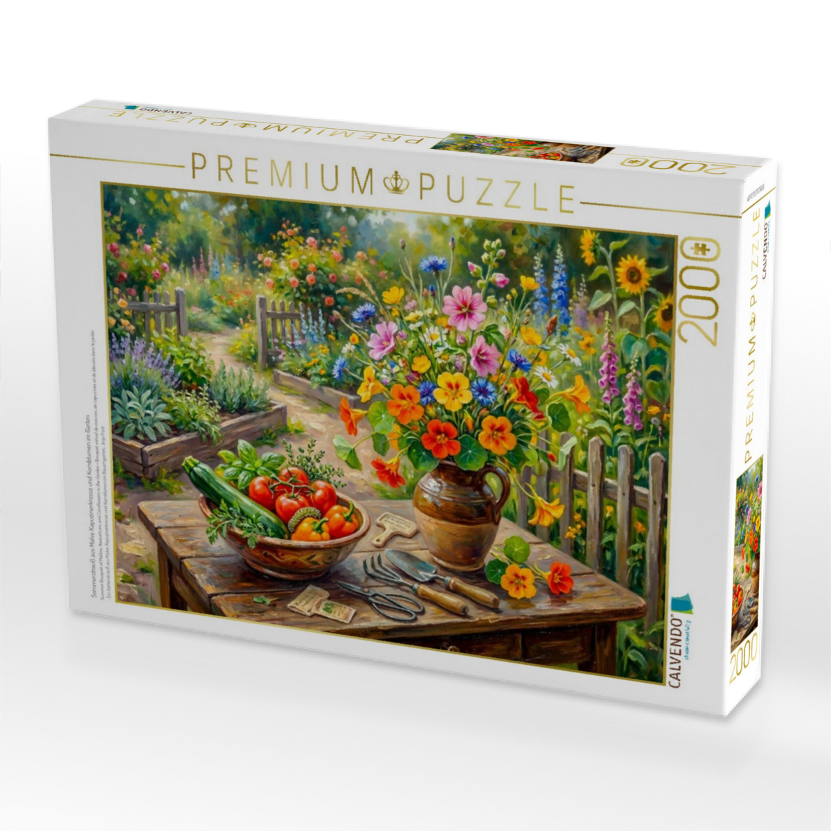 Sommerstrauß aus Malve Kapuzinerkresse und Kornblumen im Garten