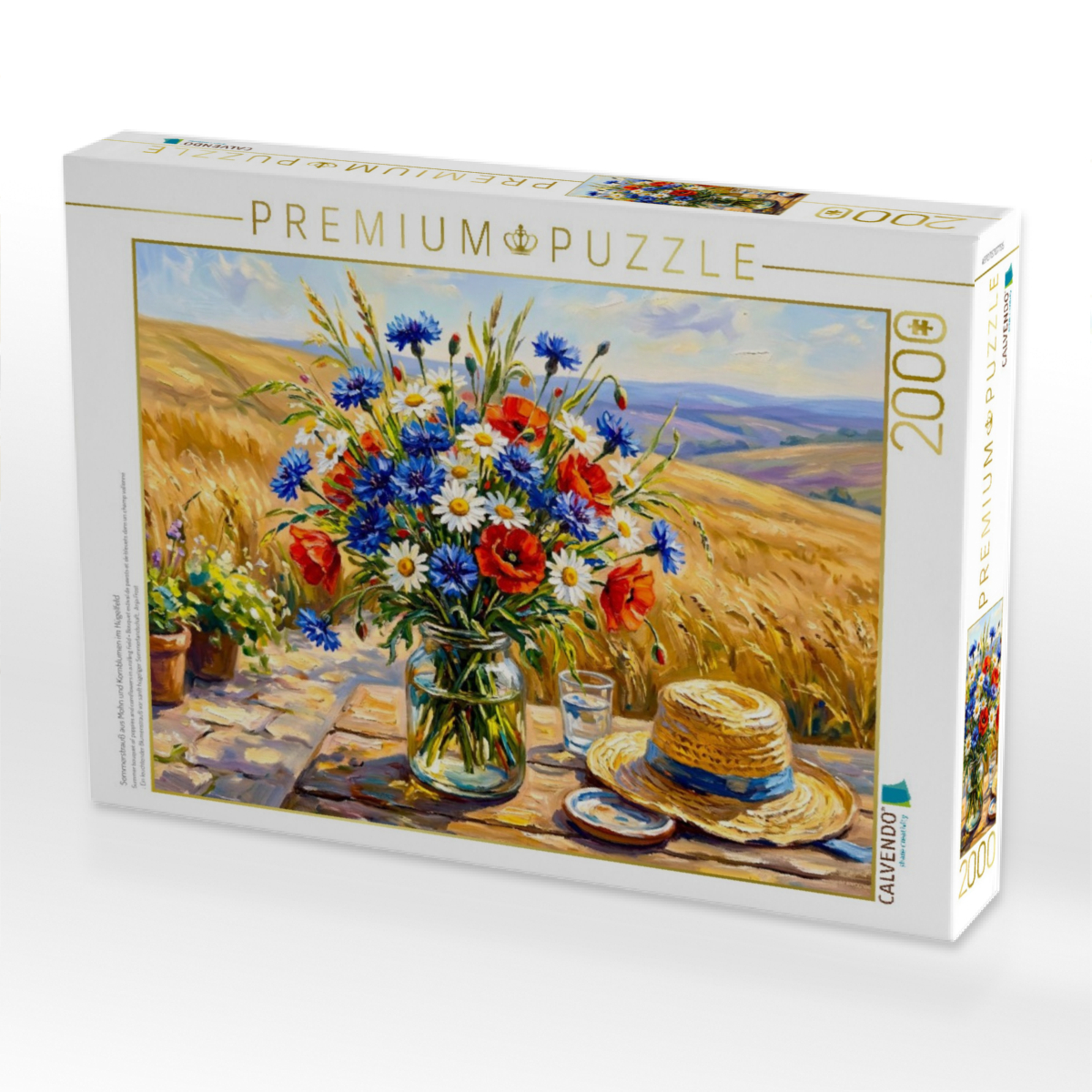 Sommerstrauß aus Mohn und Kornblumen im Hügelfeld