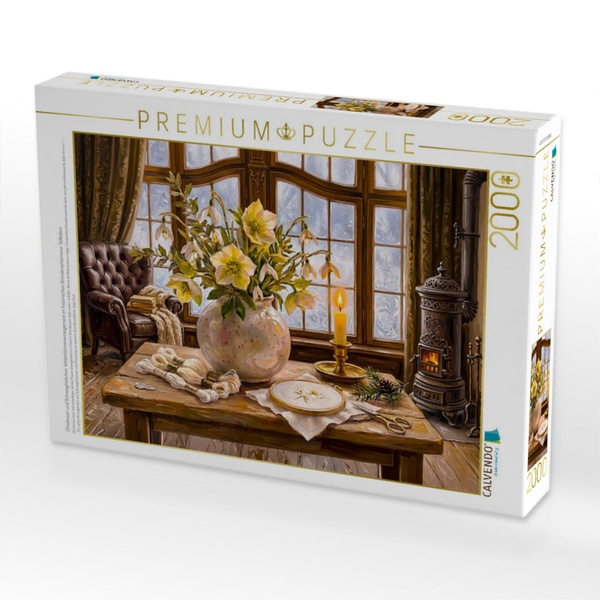 Christrosen und Schneeglöckchen. Winterblumenarrangement im historischen Gründerzeitzimmer Stillleben